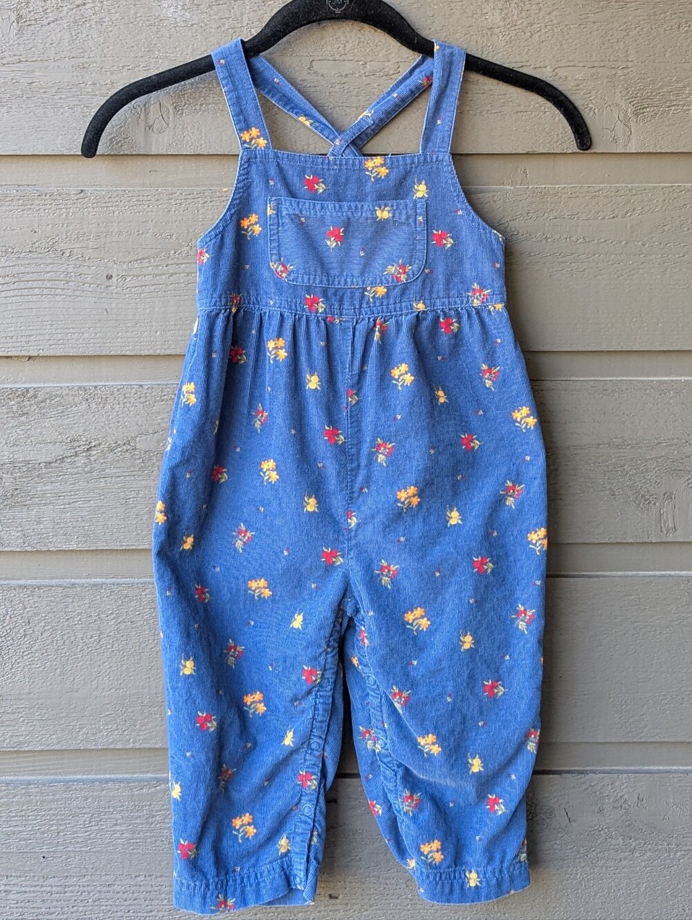 VTG 90s Gymboree Dark Blue Corduroy Floral Bib Overalls Size XS